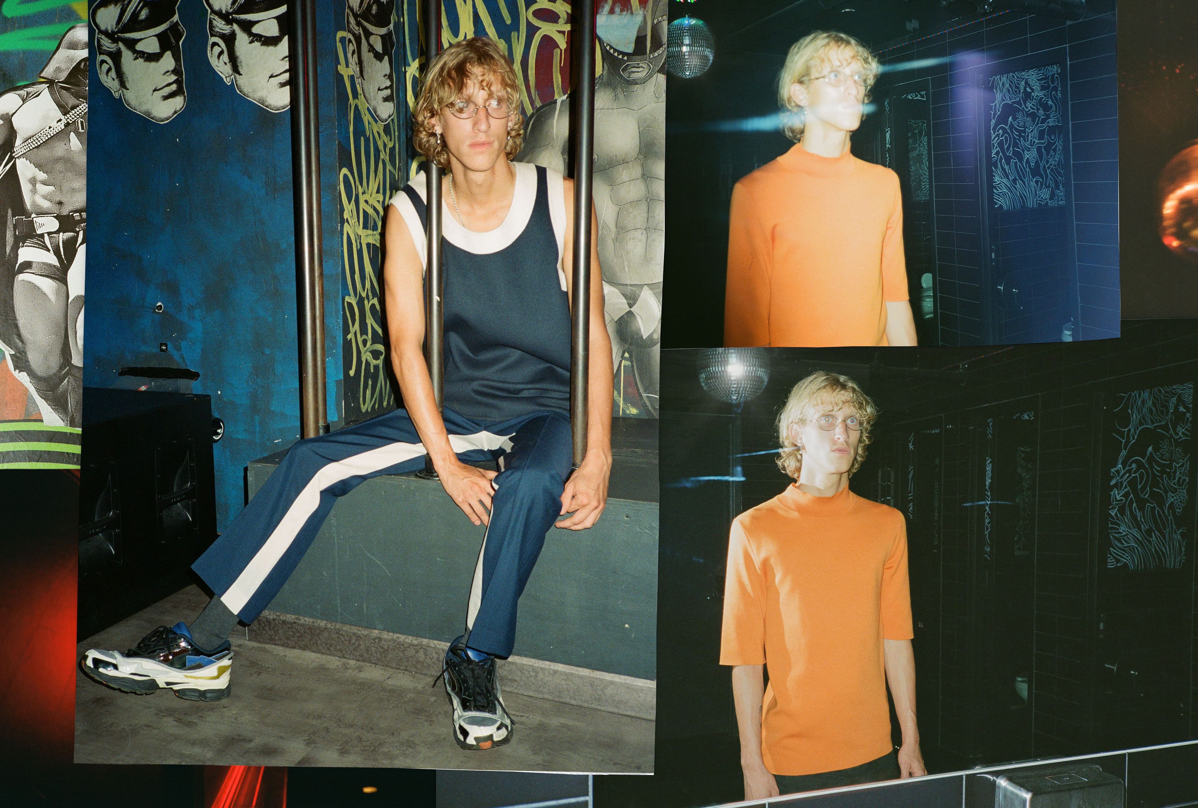 Clockwise from left: All vintage clothing by Prada, Spring 2013. Shoes by Raf Simons, Spring 2012. All vintage clothing by Dior Homme by Kris Van Assche.