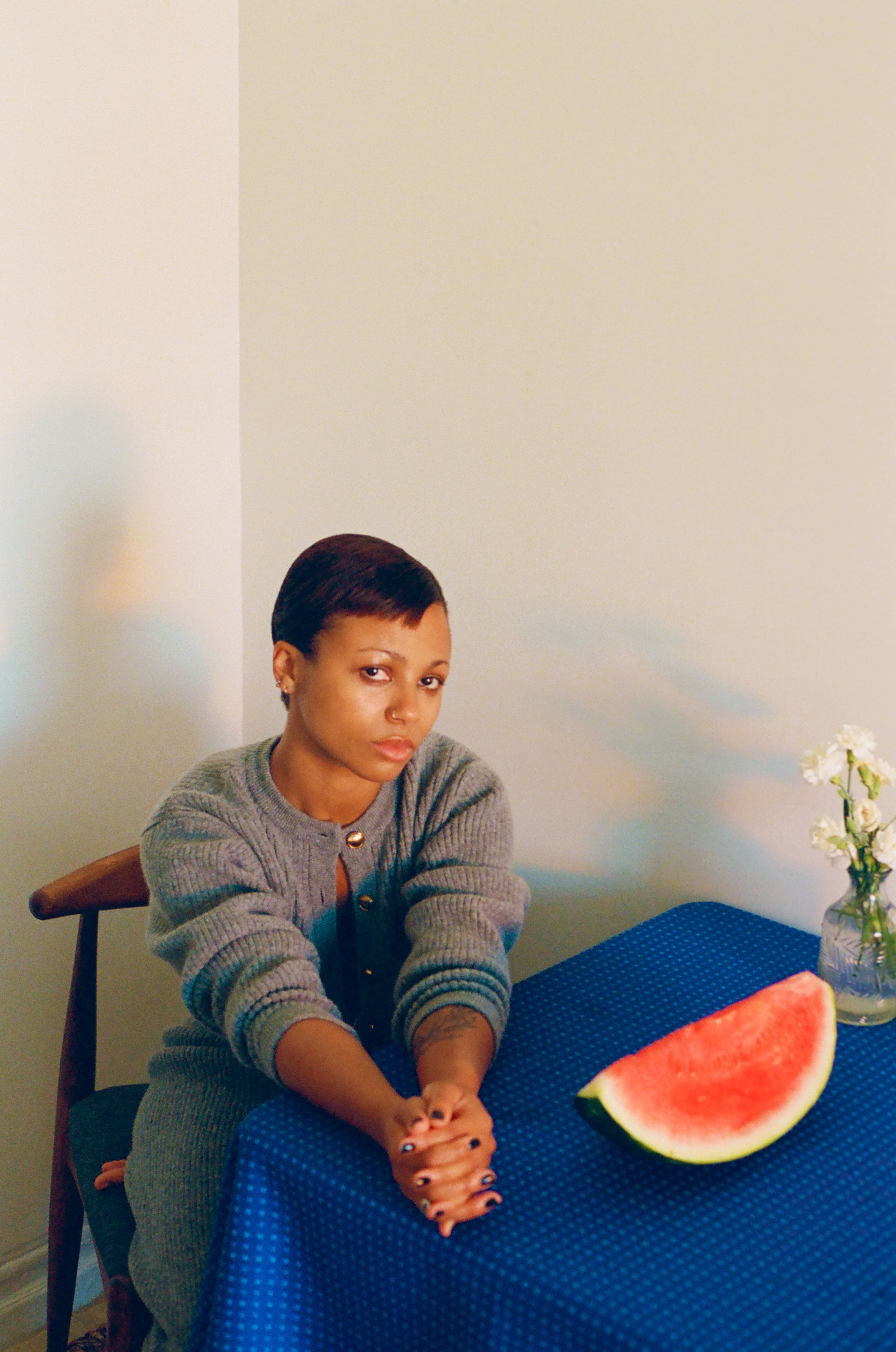 JUMPSUIT by ,Chloé. ,EARRINGS and RING, Myha’la’s own.