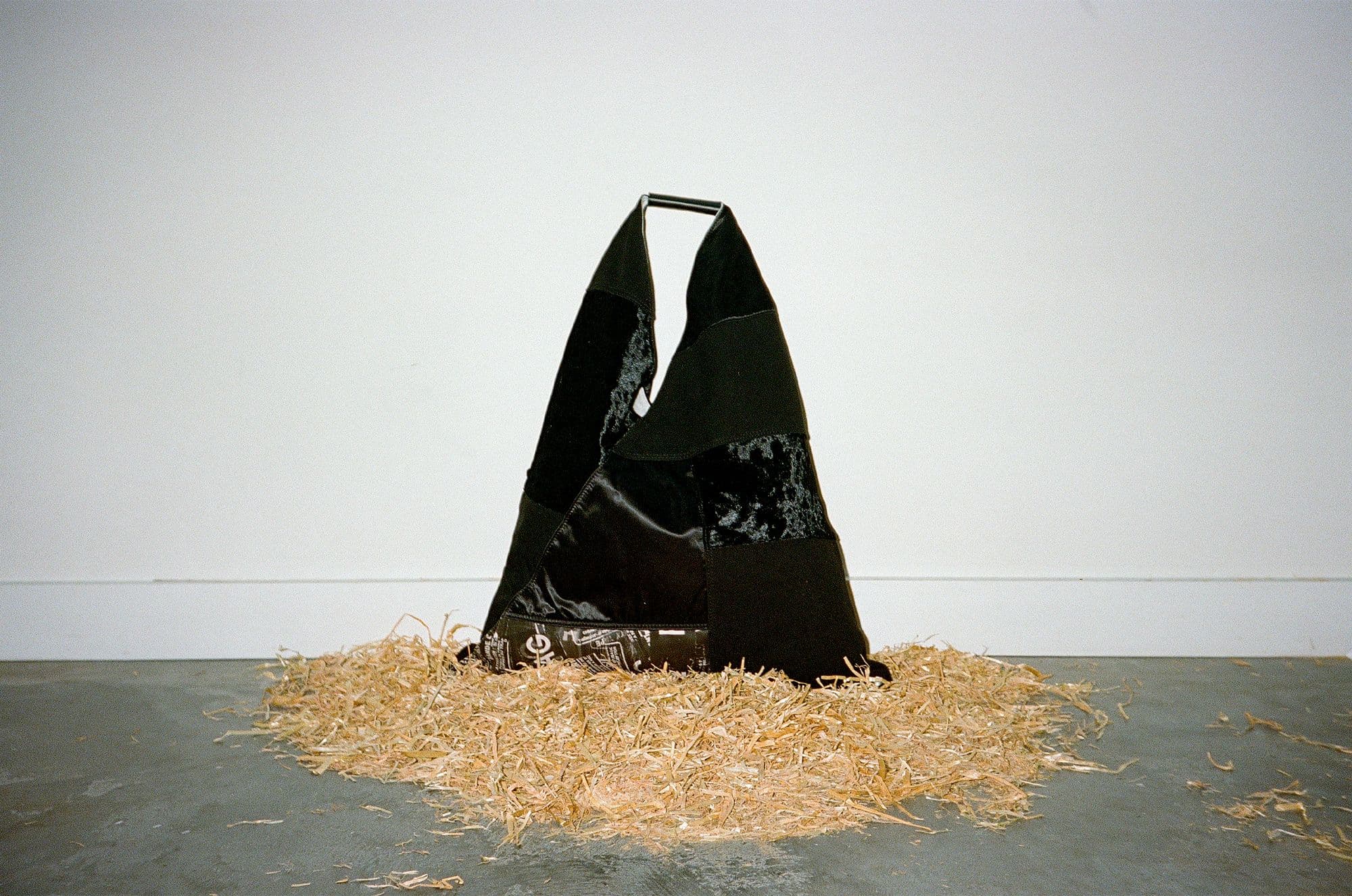 A bag from MM6’s upcycled patchwork capsule collection