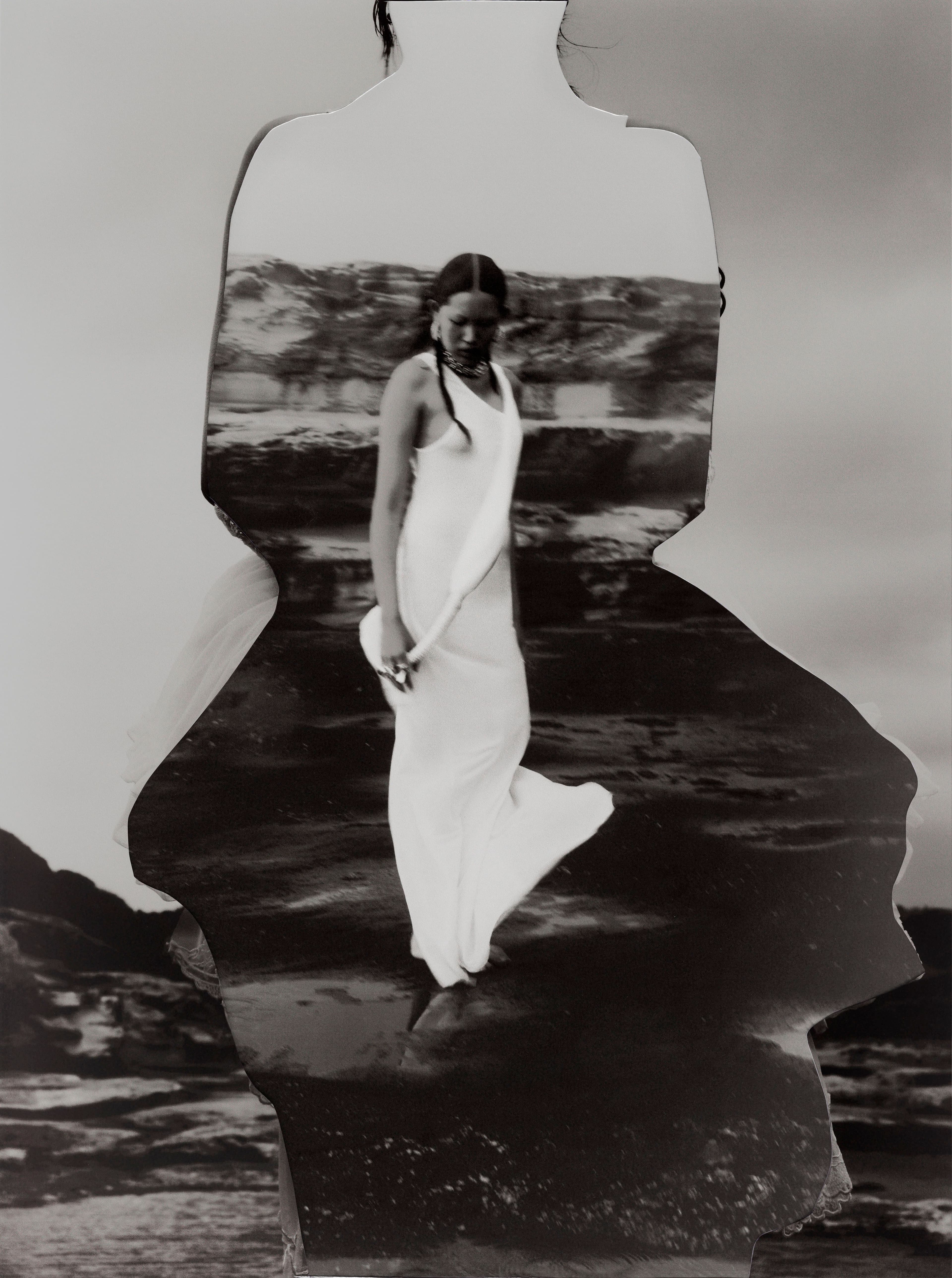 Dress and earrings by Christopher Esber. Necklace and rings by Dinosaur Designs.