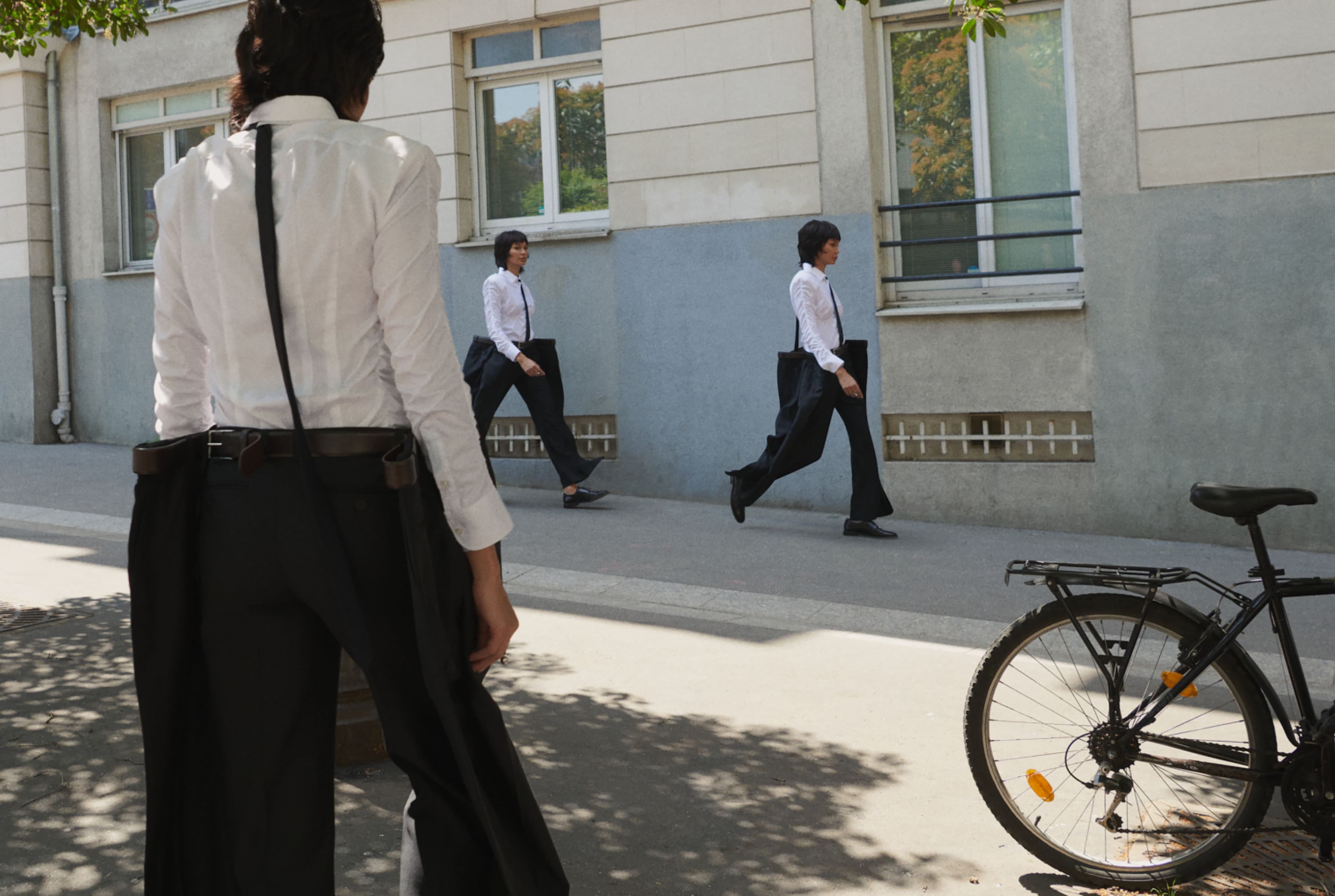All CLOTHING, TIE, and BELT by ,Bettter., Vintage SHOES by ,Prada.