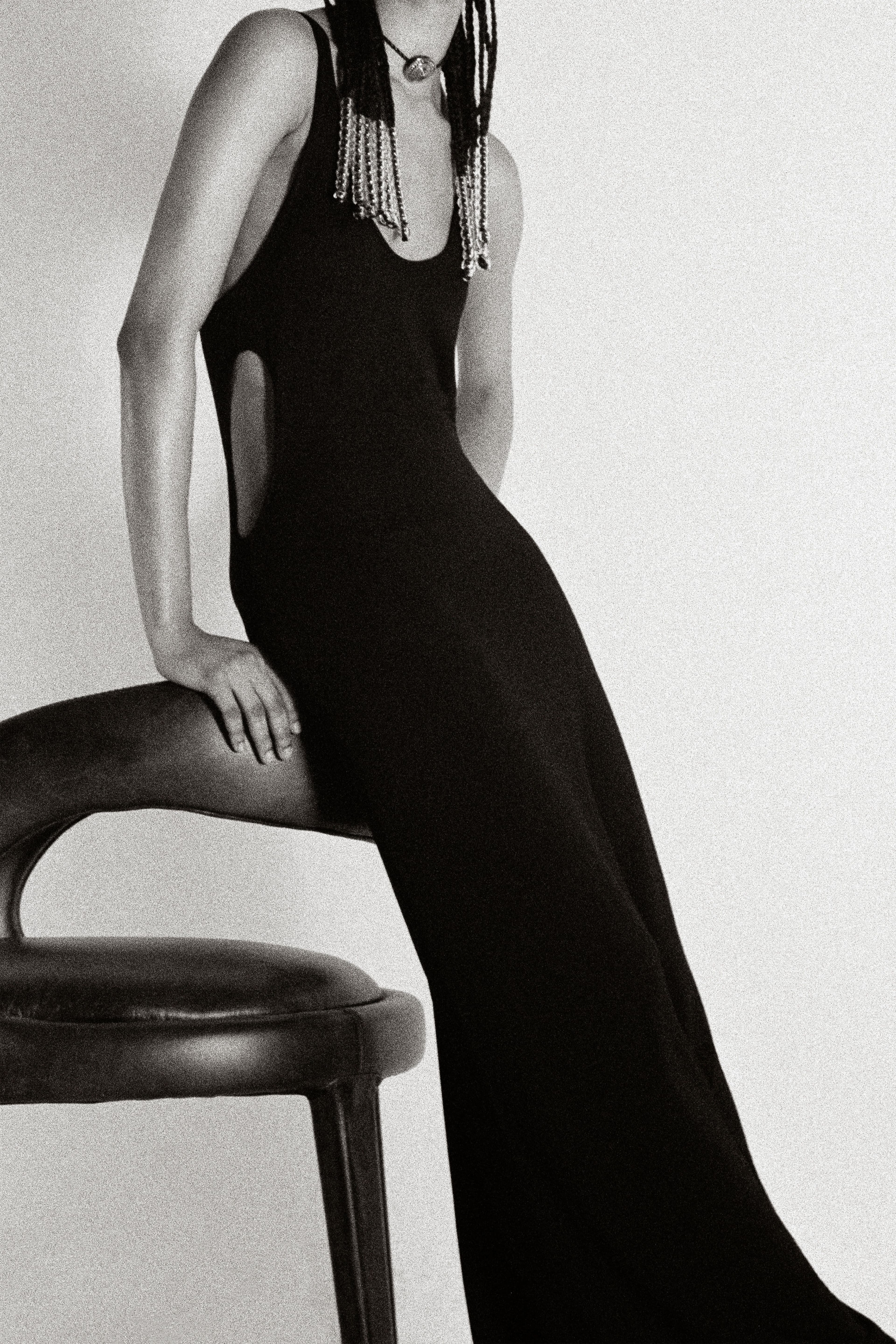 Dress by Altu. Shoes by The Row. Earrings by Laura Lombardi. Necklace, stylist’s own.