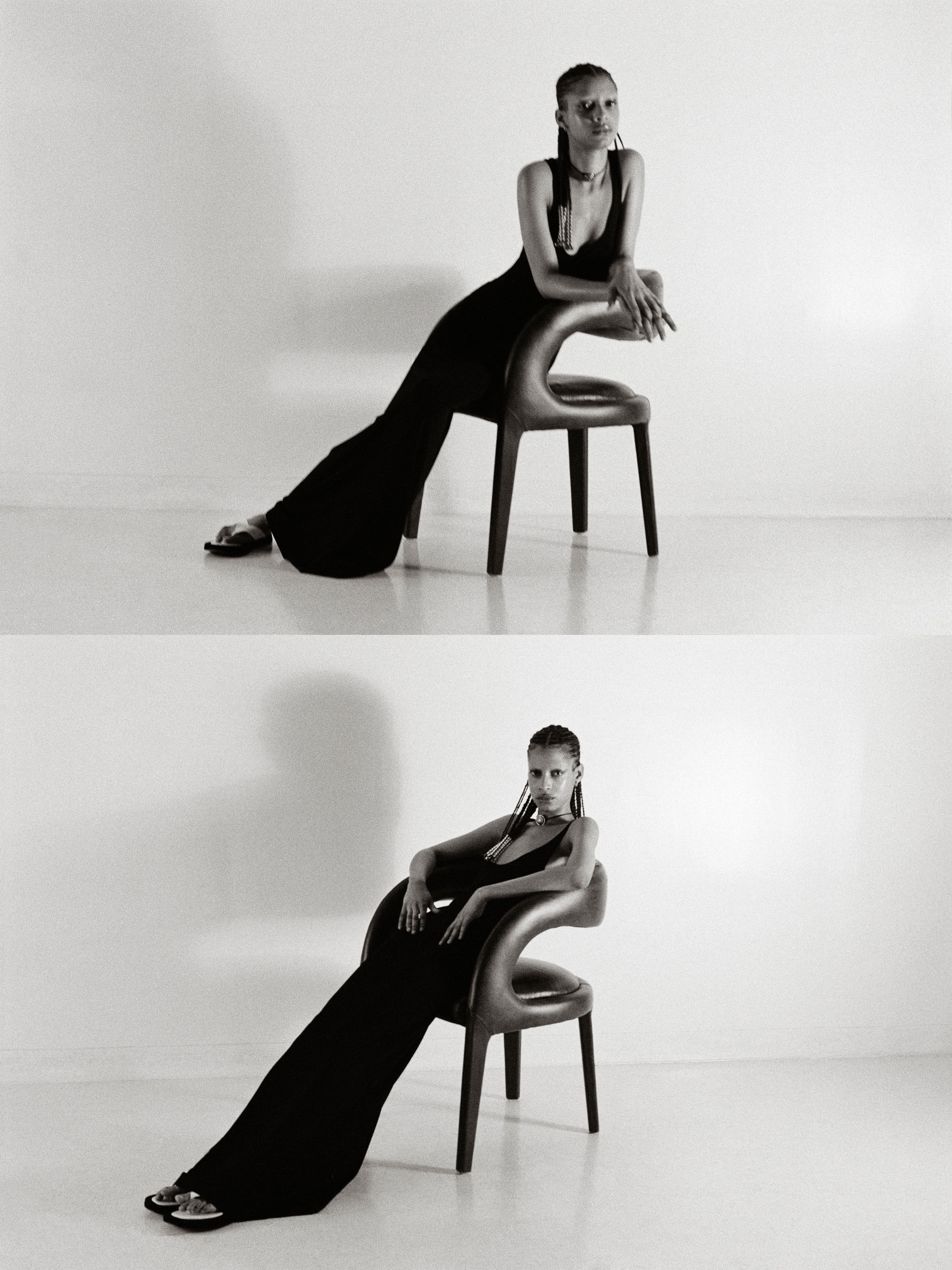 Dress by Altu. Shoes by The Row. Earrings by Laura Lombardi. Necklace, stylist’s own.