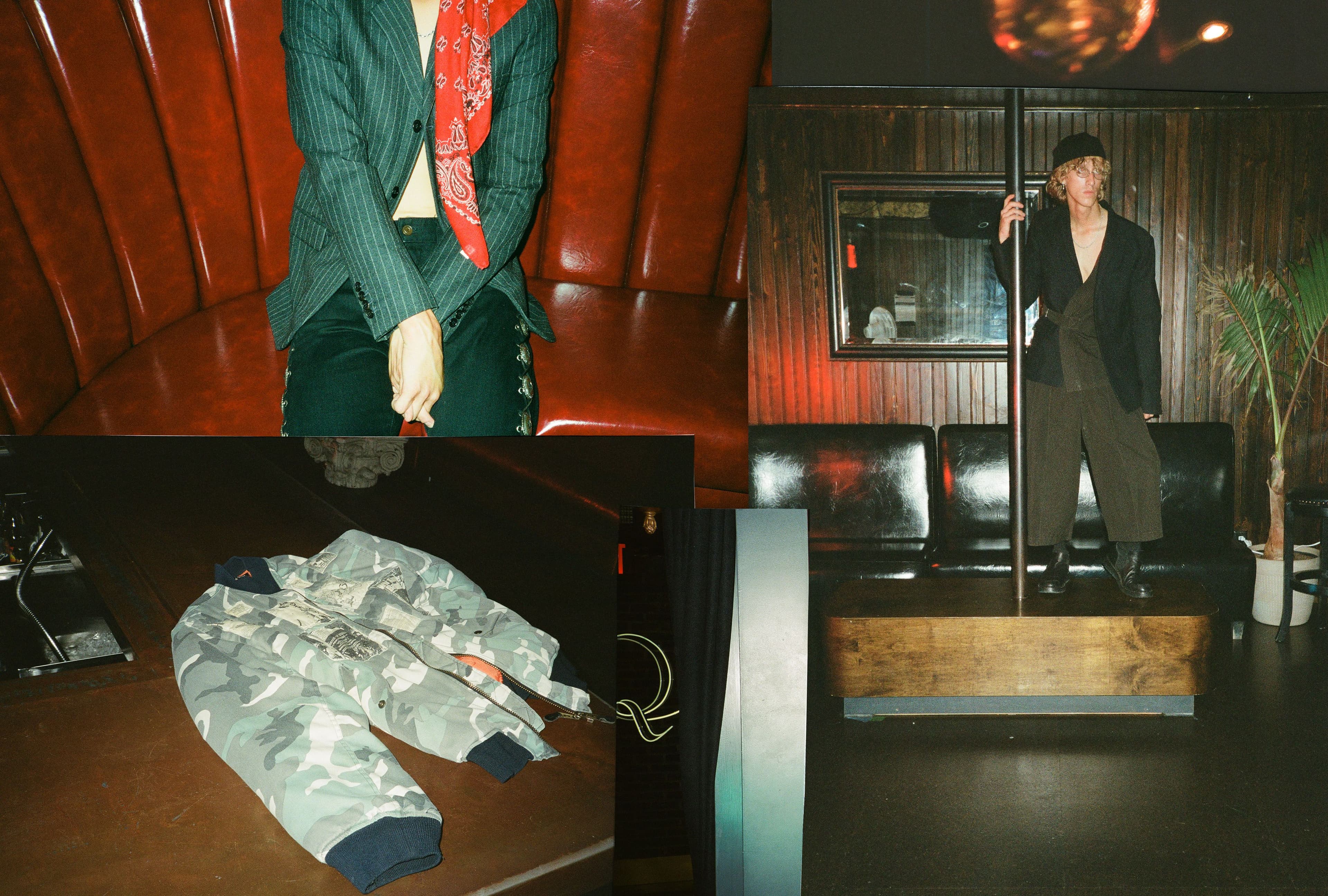 Clockwise from top left: All vintage clothing by Saint Laurent by Hedi Slimane. All vintage clothing by Kris Van Assche, Fall 2012. Jacket by Raf Simons, Fall 2001.