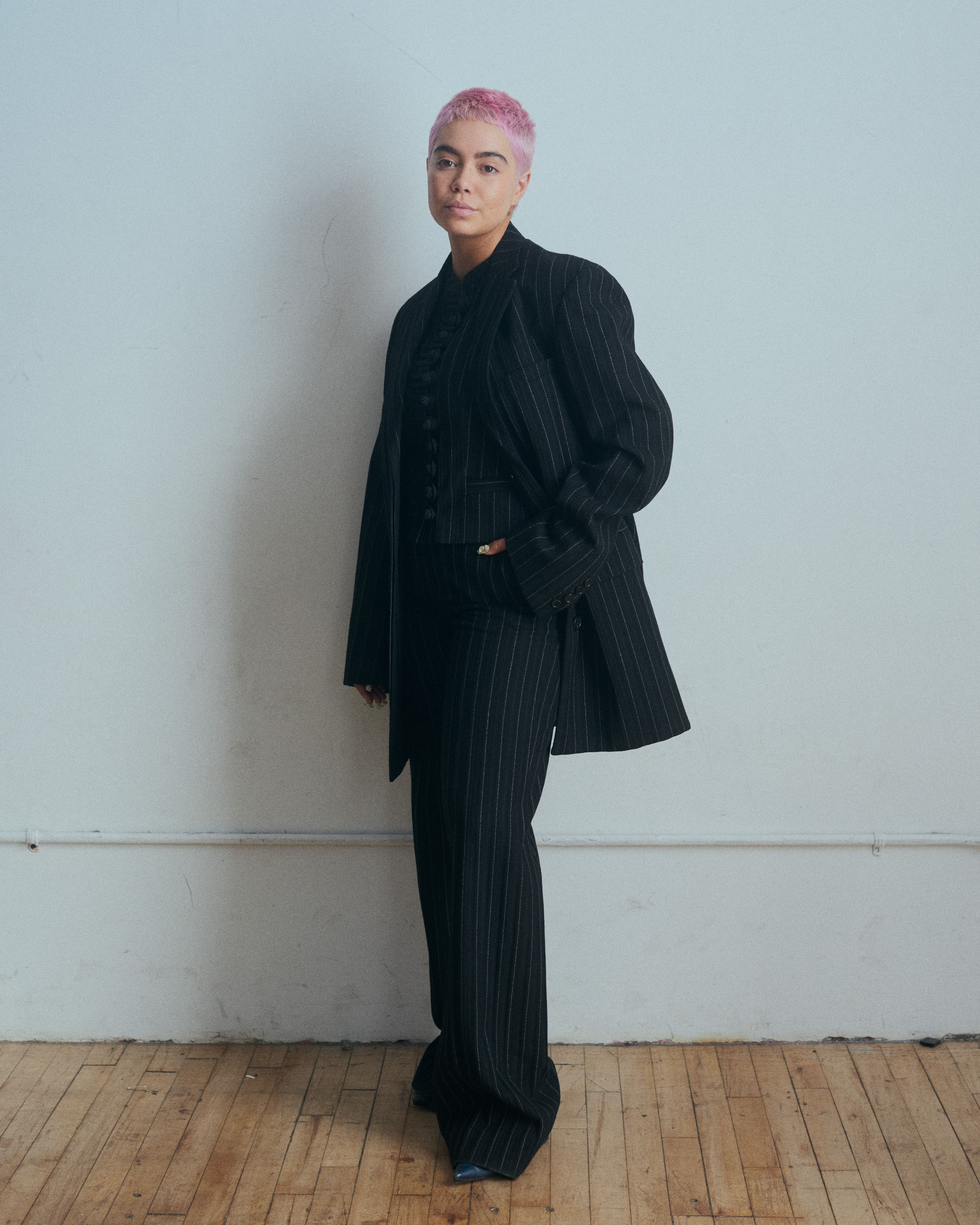 All clothing by Veronica De Piante. Vintage shoes by Celine, stylist’s own.