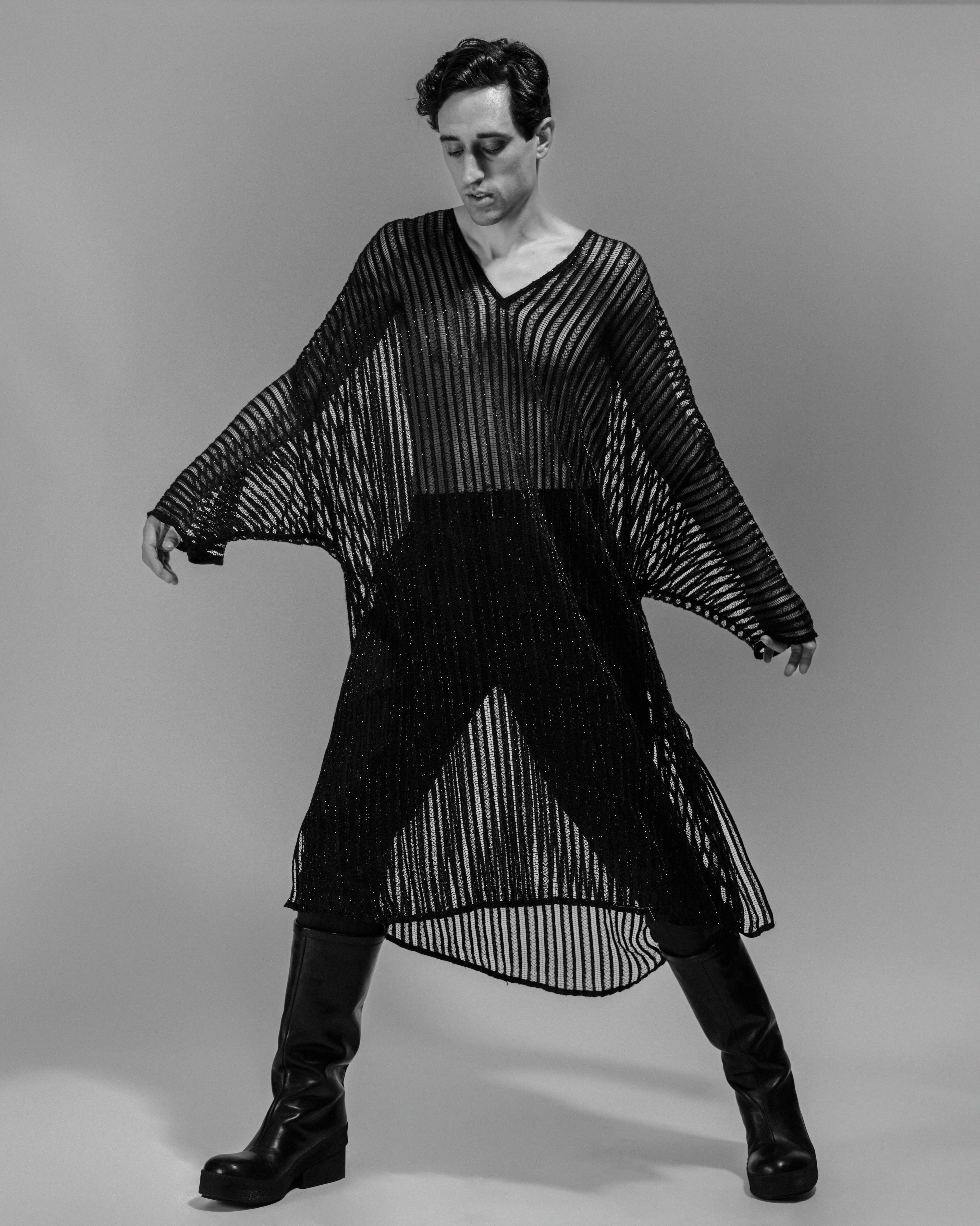 Top by Saint Laurent. Pants by A–Company. Boots by Raf Simons.