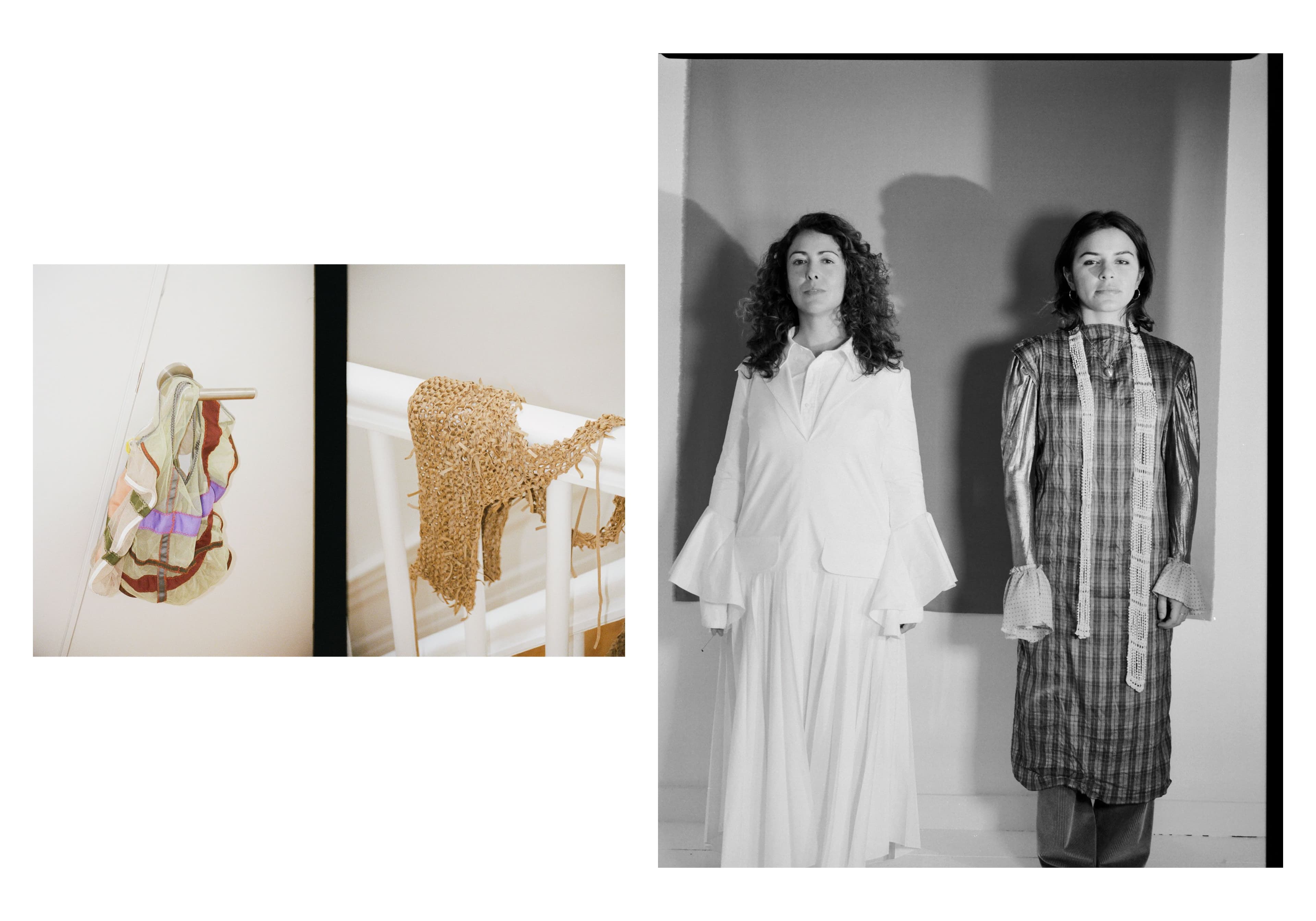 From left, Garibay Raeke wears dress by Khaite. Andes Gascon wears dress and shirt by SC103. Pants, talent’s own. Necklace by Cabinet Oseo.