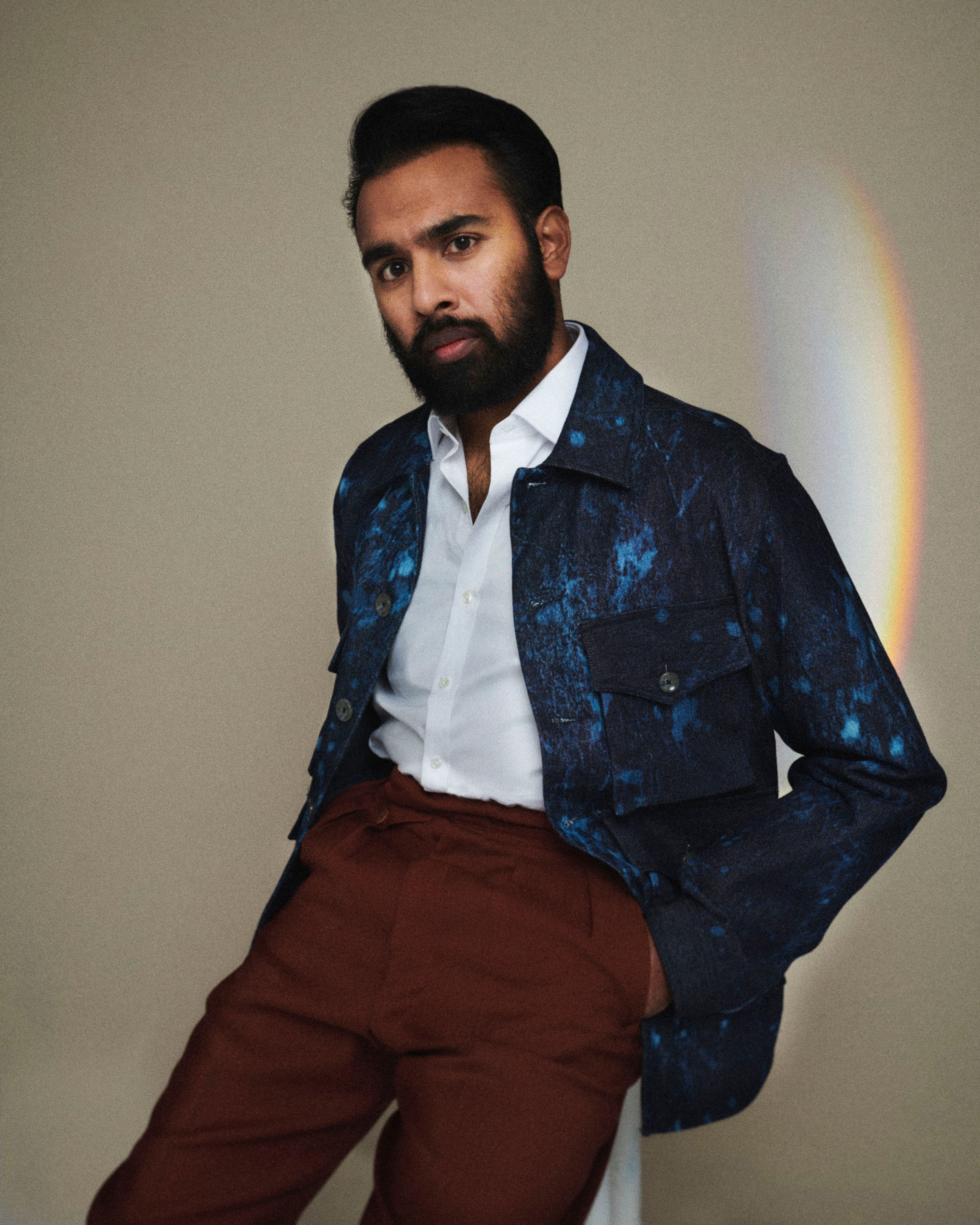 Jacket by Song for the Mute. Shirt by Emma Willis. Vintage pants from the Contemporary Wardrobe Collection.